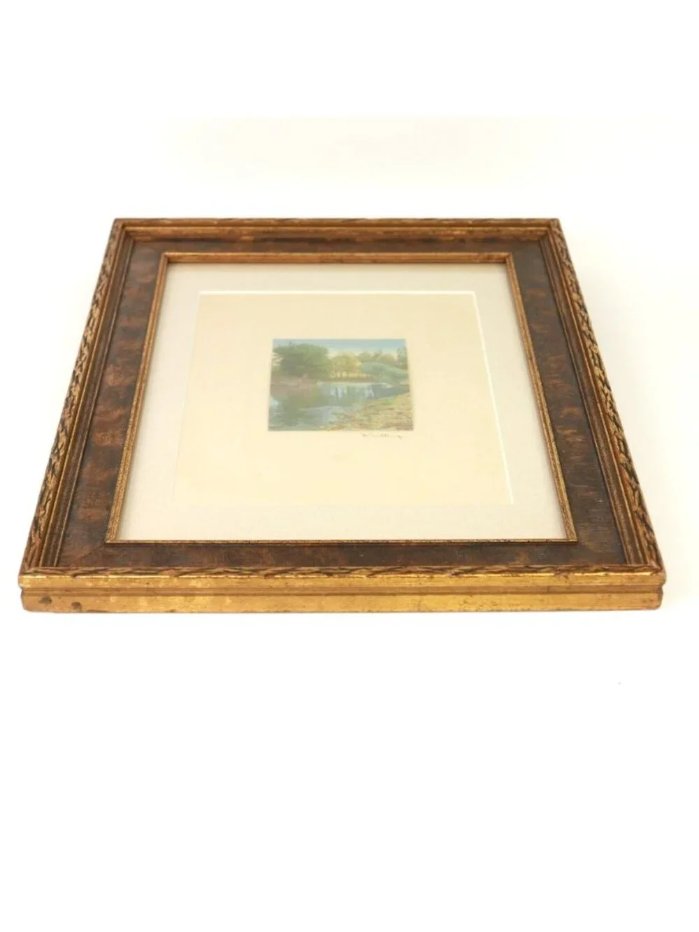 Wallace Nutting Hand Colored Photograph Antique Print Trees Pond Swimming Framed
